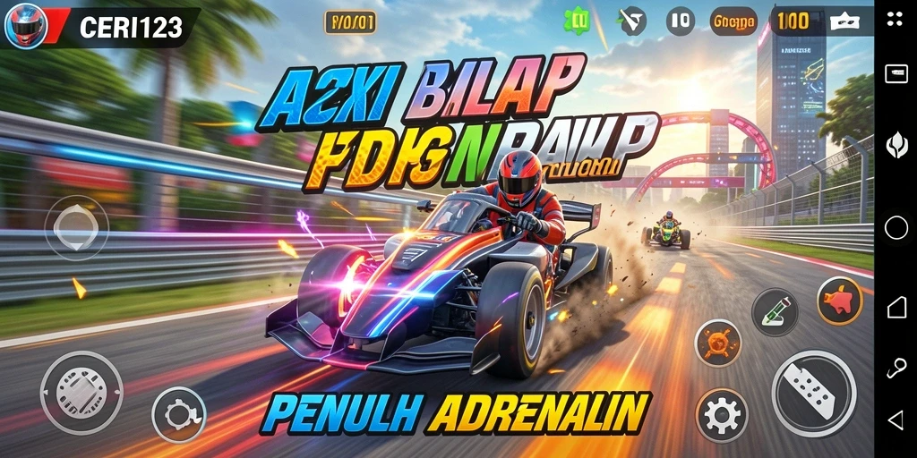 Screenshot CERI123 menampilkan aksi balap yang mendebarkan dan mobil berkecepatan tinggi.