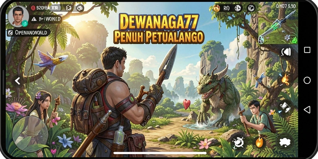 Screenshot gameplay DEWANAGA77 menampilkan dunia Open World yang luas.
