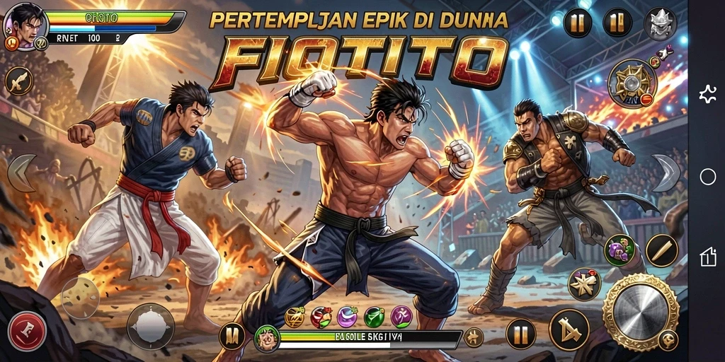 Tampilan utama HQTOTO dengan pertarungan mengesankan antar karakter.