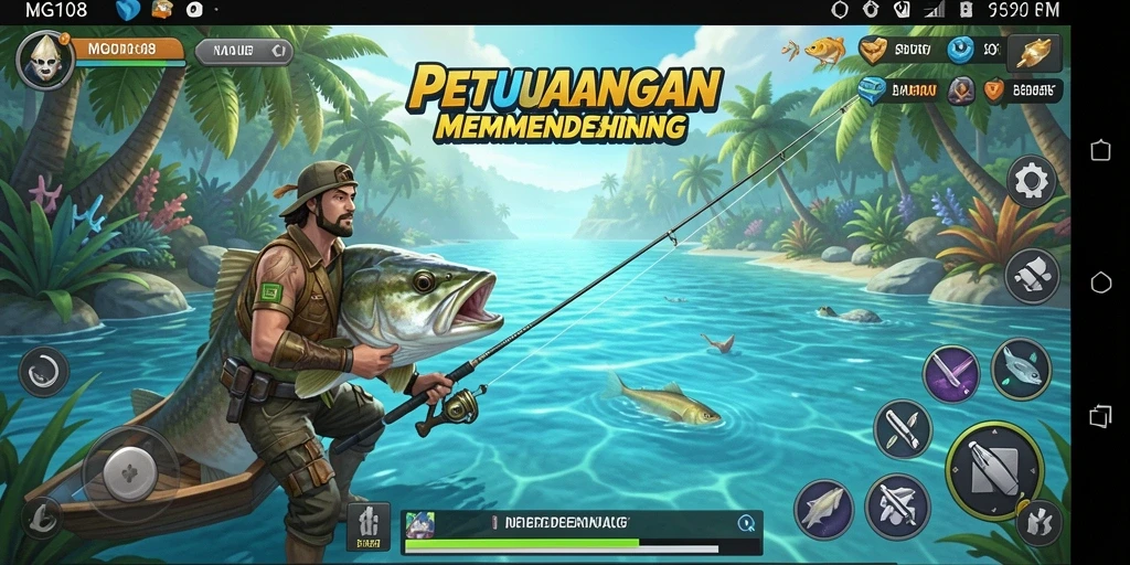 Tampilan gameplay MG108 yang menegangkan saat memancing.